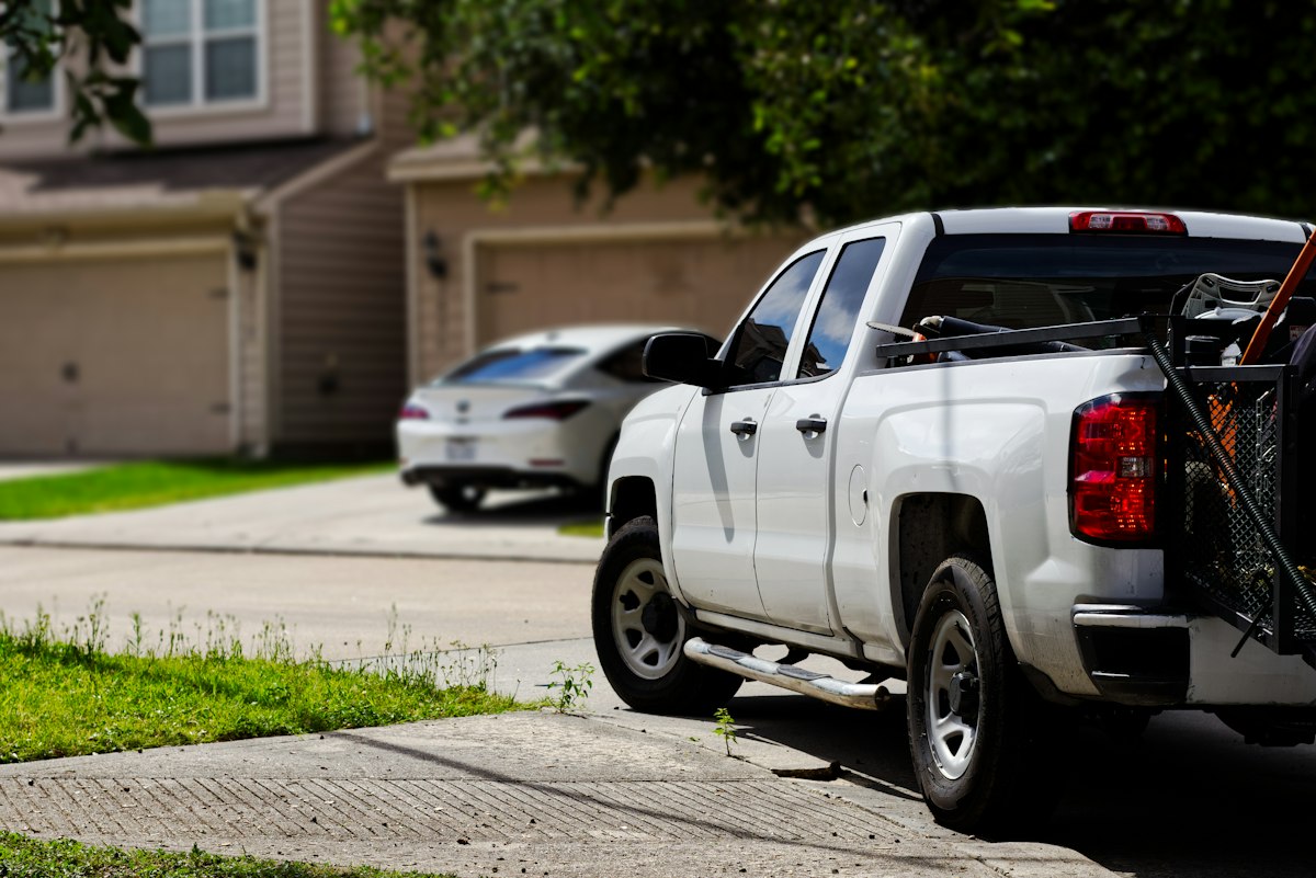 White commercial work pickup truck
